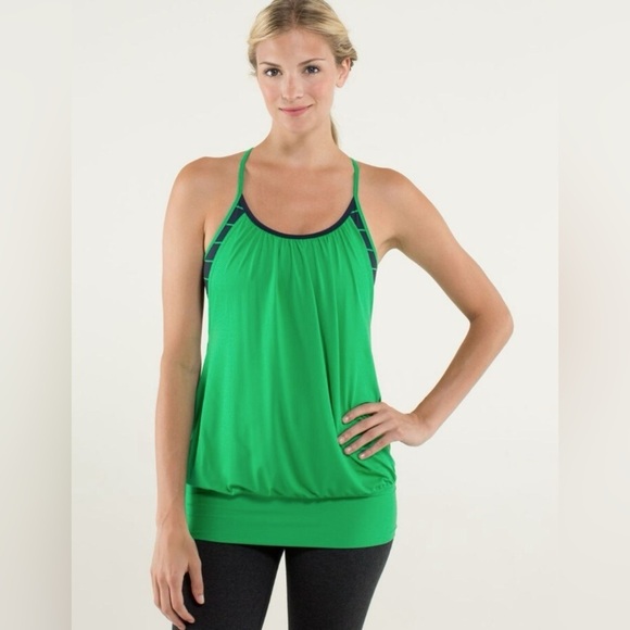 Lululemon No Limits Tank 2 in 1 Sports Bra + Tank - Green / Navy -Size 6 Small - Picture 2 of 8